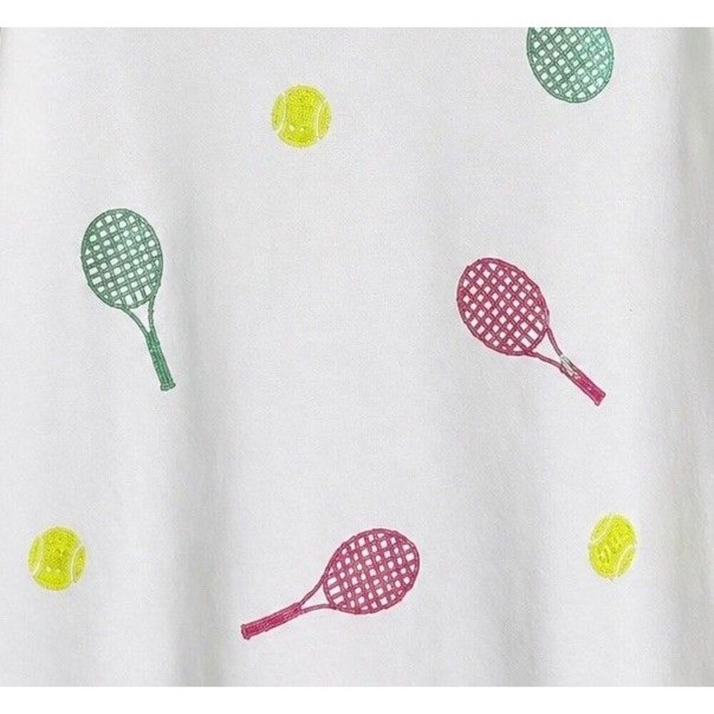 New Fantastic Fawn Pink & Green Sequin Tennis Print Polo Top Women Size Large - Picture 5 of 5
